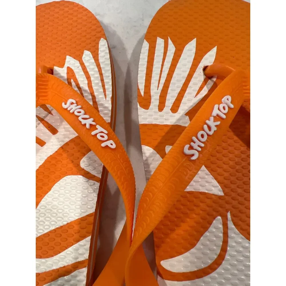 Shock Top Logo Summer‎ Slip-Ons Flip Flops Sandal Sz L (M9/W11) Orange White